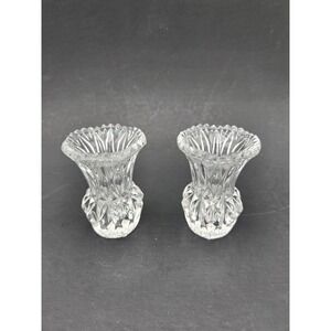 Vintage Crystal Toothpick Holder Sawtooth Trim Miniature Vases 3" Set Of 2